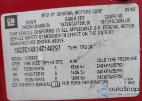 2004 Chevrolet Silverado 1500 Work Truck из США, поврежденный, VIN 1GCEC14X14Z148797